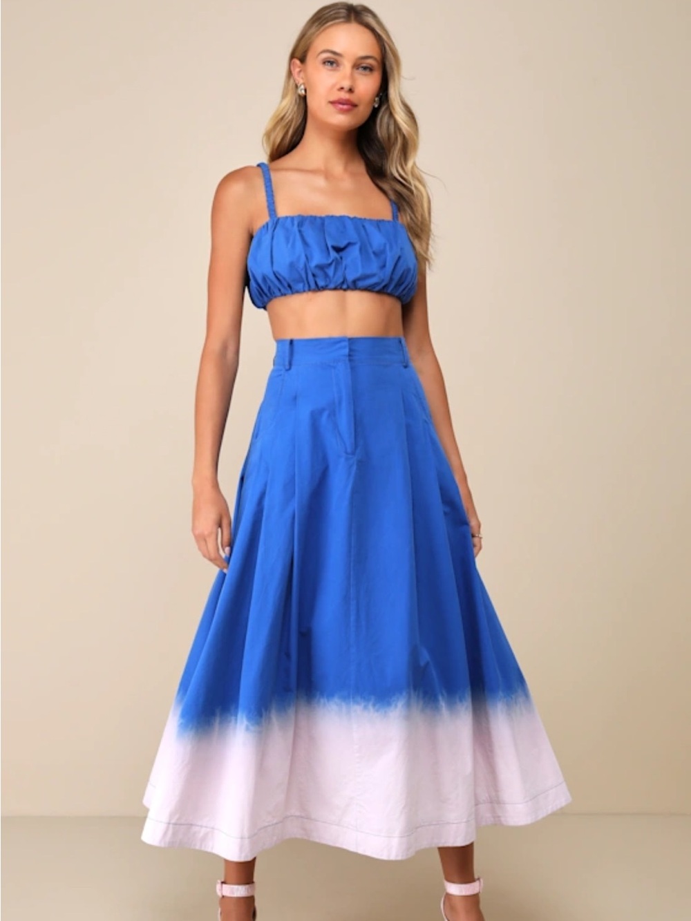 Compelling Aesthetic Blue Ombre Two-piece Sleeveless Mide Dress